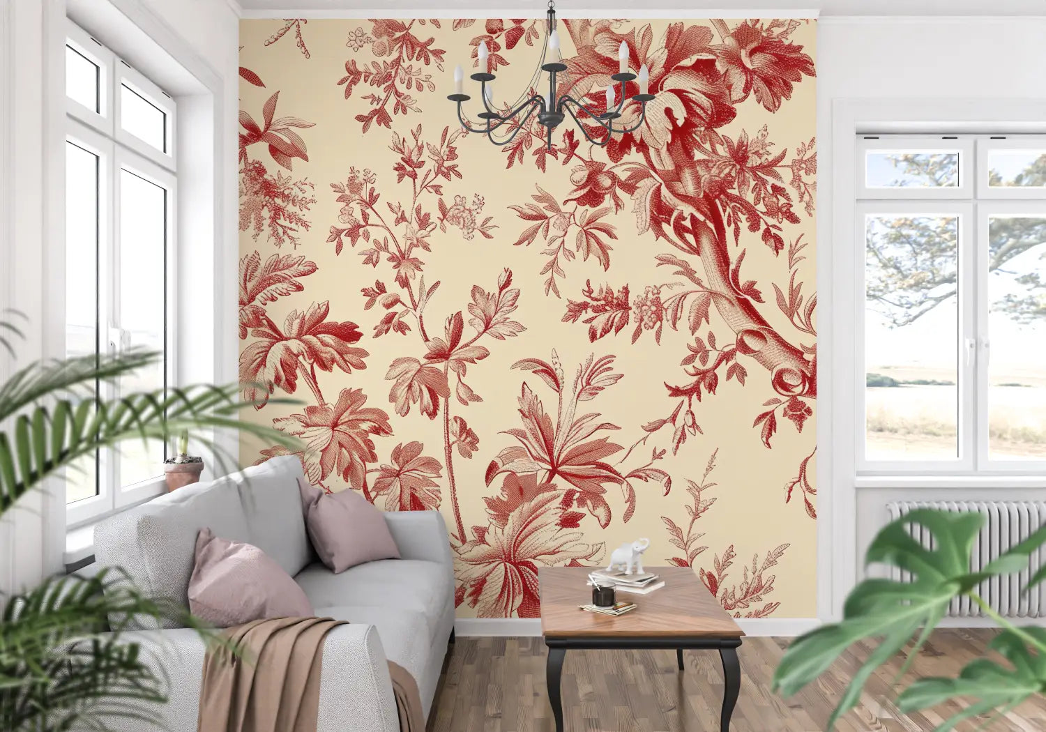 Papier Peint Toile De Jouy Rouge - tapisserie