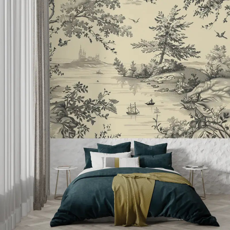 Toile De Jouy Wandtapijtbehang Zwart - Second Image