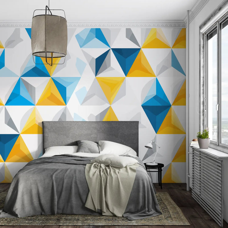 Papier Peint Triangle Bleu Et Jaune - mural