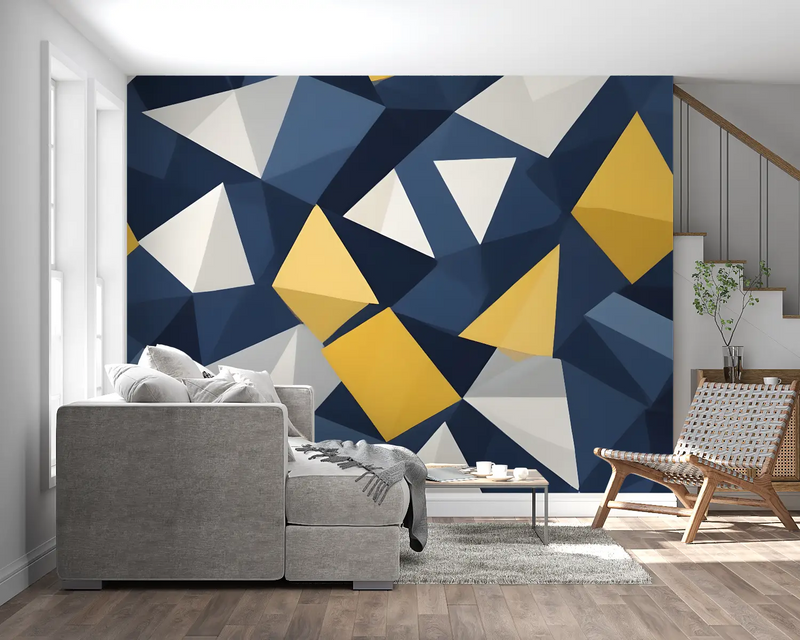 Papier Peint Triangle Bleu Jaune - tendance 2024