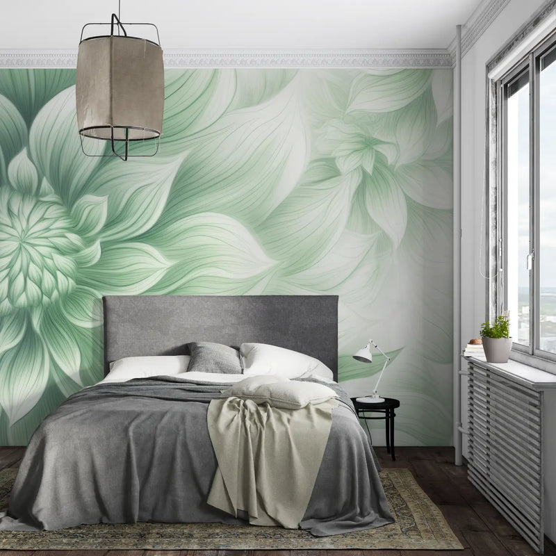 Papier Peint Vert Fleur - sur mesure