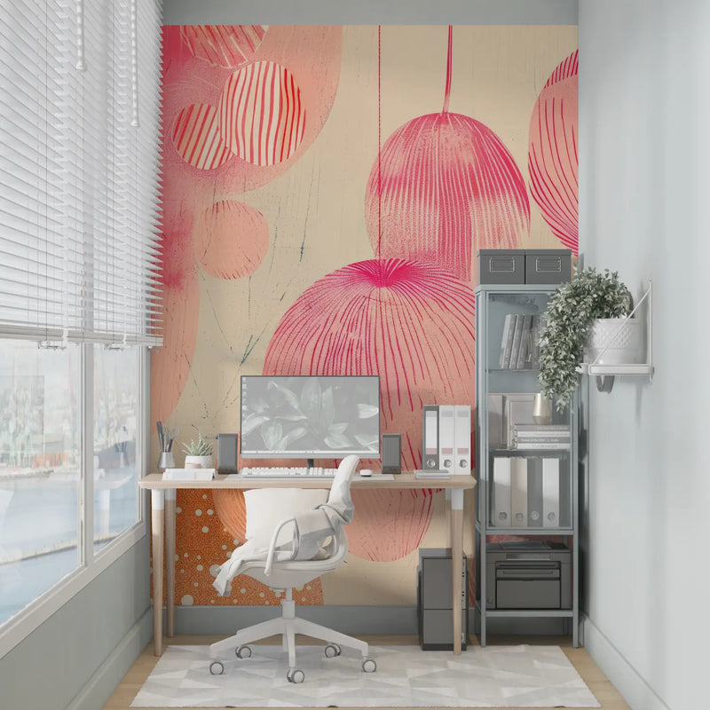 Papier Peint Vintage Rose Orange - pano mural