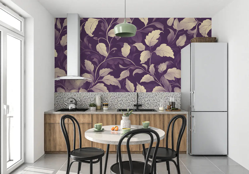 Papier Peint Violet Motif Fleurs - tendance mur