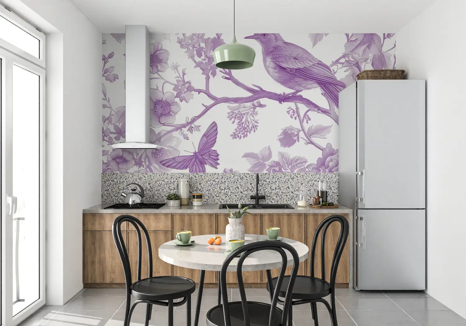 Papier Peint Violet Oiseau - tendance mur