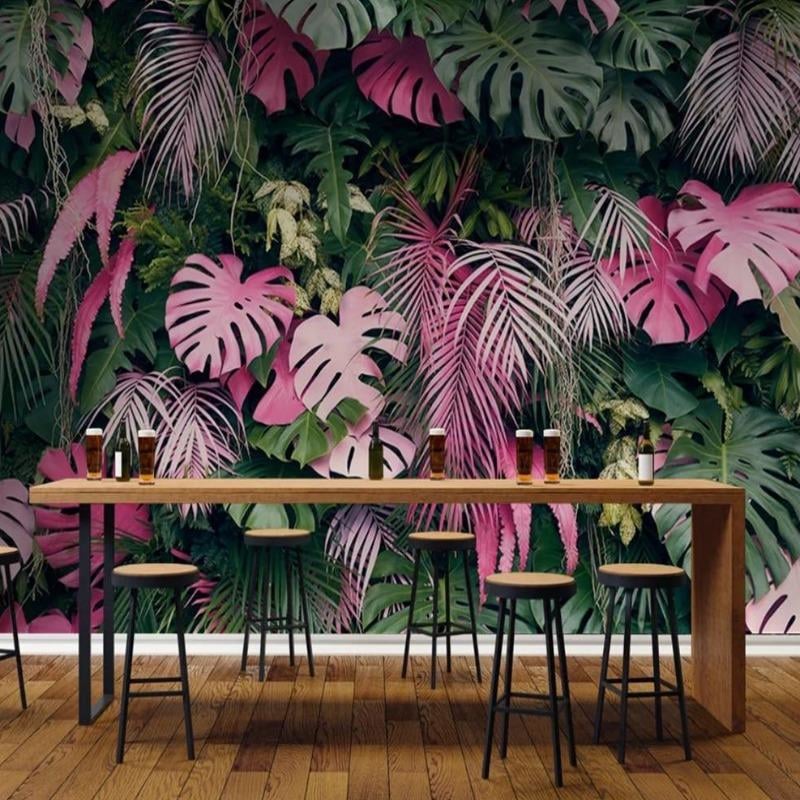 Papier Peint Tropical Vert et Rose