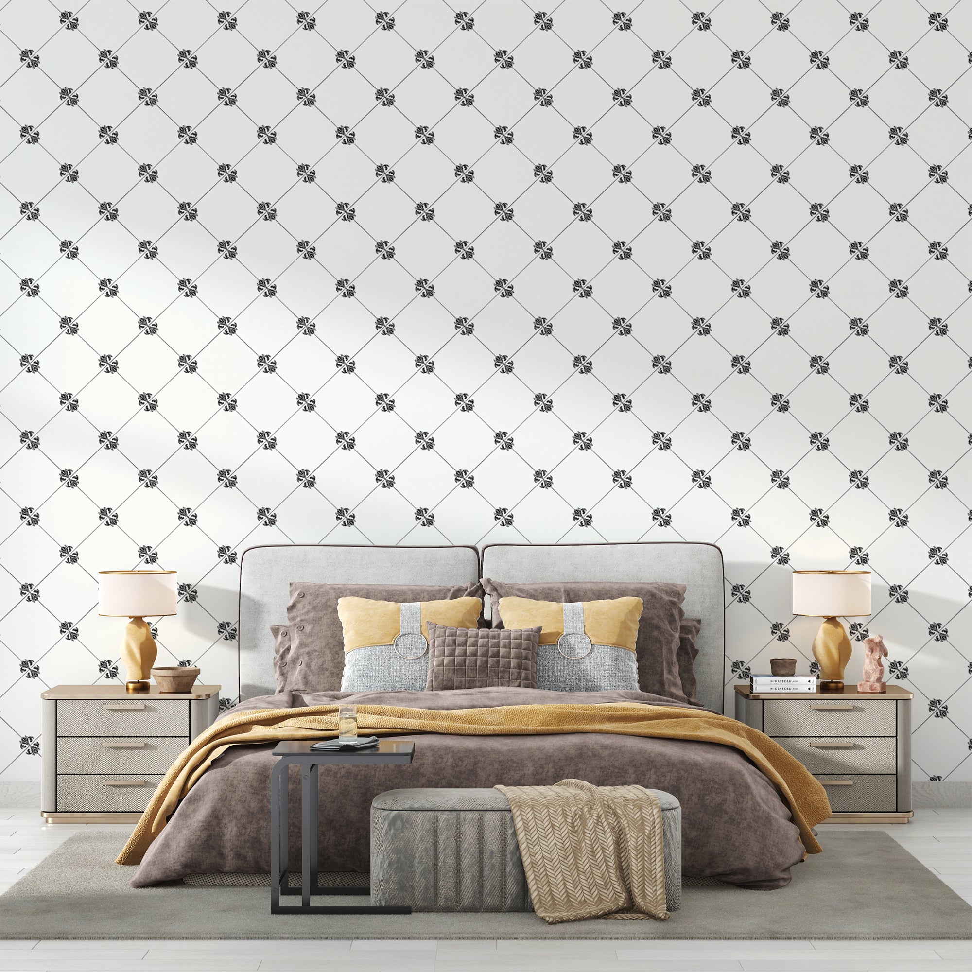 Black and white baroque wallpaper