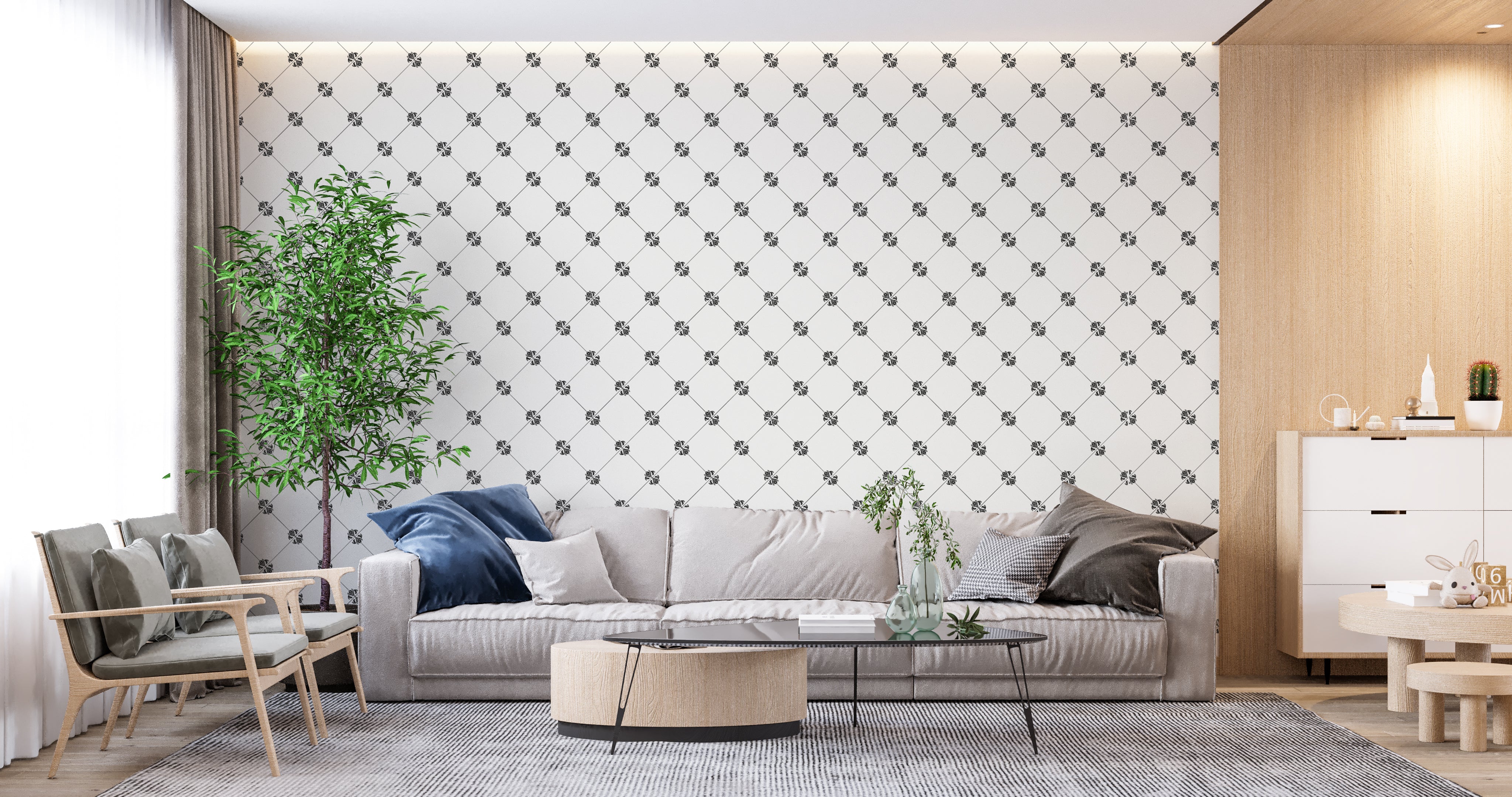 Black and white baroque wallpaper